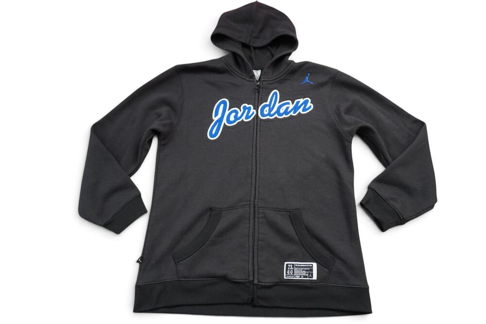 Jordan Hoodie Boys Large 16-18 Black Full Zip Fleece Sweatshirt Graphic Logo